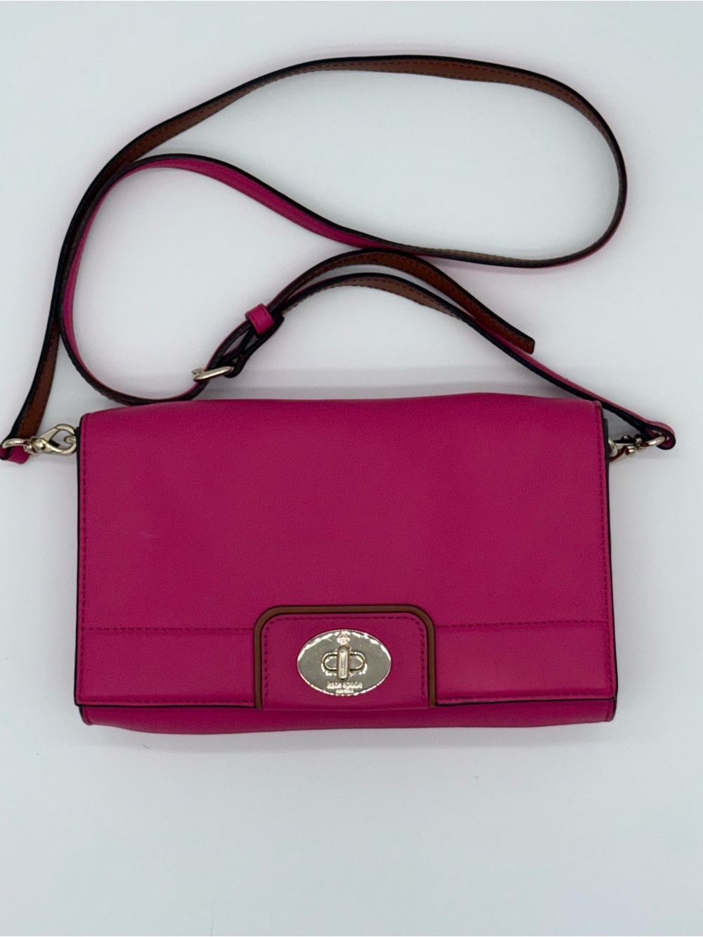 Kate Spade New York Stunning Pink Leather Crossbody Clutch Bag Gold Hardware